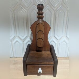 Vintage Wooden Wall-Mounted Sloted Shelf With Match Drawer